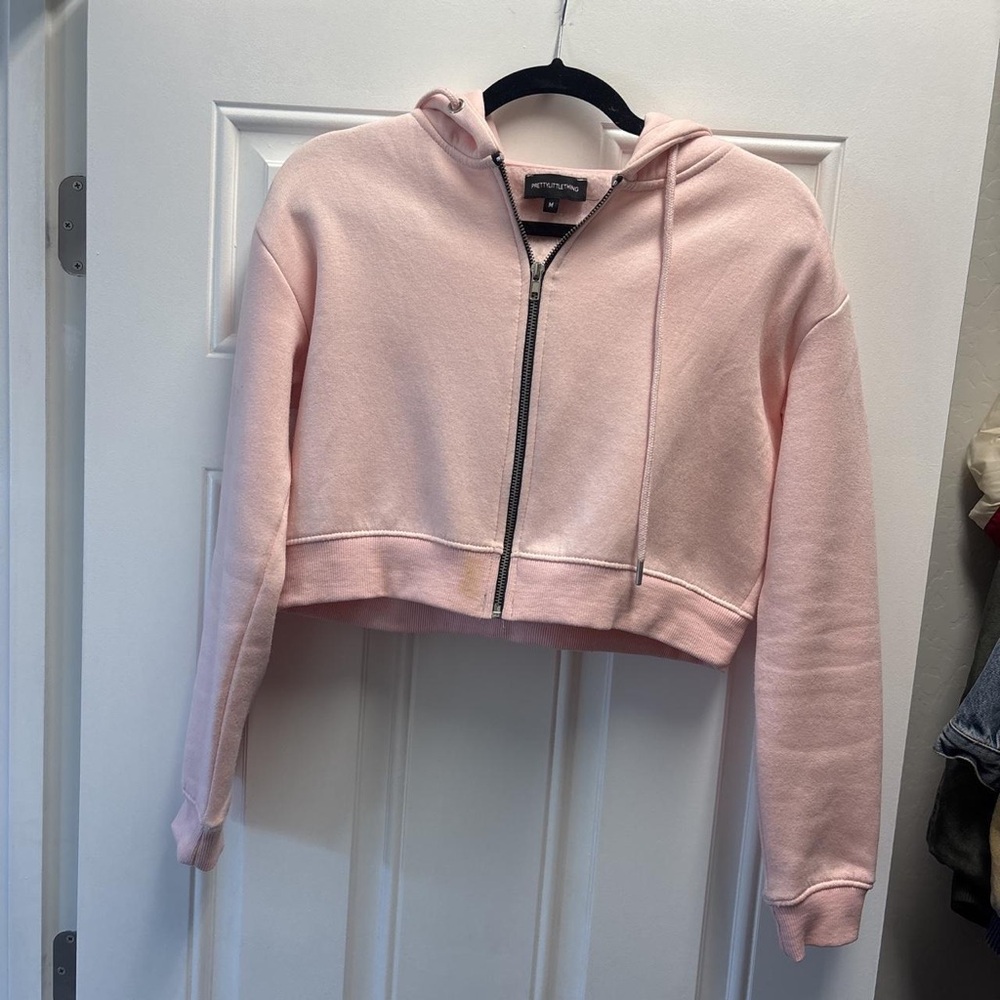 Aritzia Light Pink Cropped Zip Hoodie Jacket